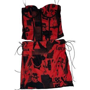 Edikted Medium Black/red "Love" Corset/bustier W/‎ Matching Mini Skirt